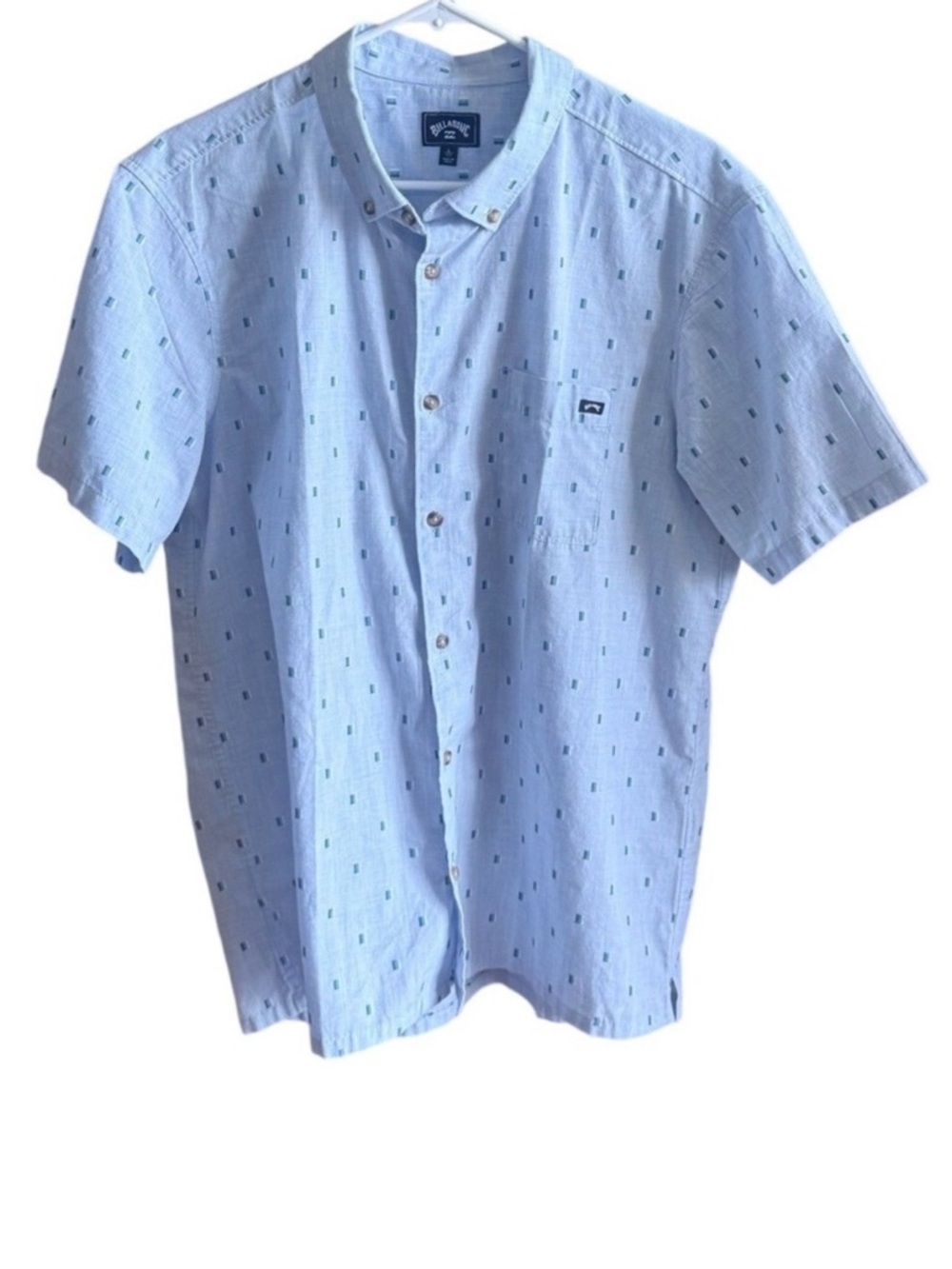Billabong Short Sleeve Button Up Shirt Blue Patterned Surf Coastal Casual Large